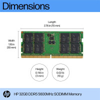 HP 32GB DDR5 5600 SODIMM Memory, 32 GB, DDR5, 5600 MHz