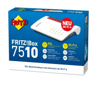 AVM FRITZ!Box 7510, Wi-Fi 6 (802.11ax), Einzelband (2,4GHz), Ethernet/LAN, ADSL, Weiß, Tabletop-Router