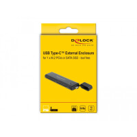 Delock Externes USB Type-C Combo Gehäuse für M.2 NVMe PCIe oder SATA SSD - werkzeugfrei, SSD-Gehäuse, M.2, M.2, 10 Gbit/s, Hot-Swap, Schwarz