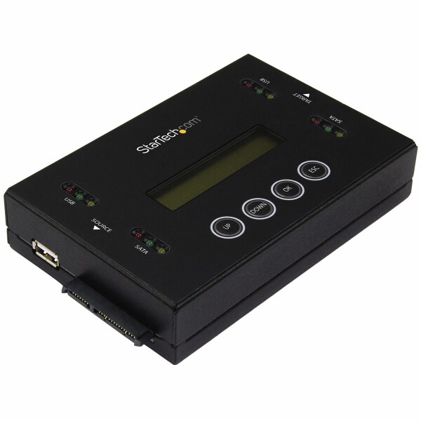 StarTech.com 1:1 Selbständige Festplatten Klonstation und Löscher, USB Stick und SATA HDD/SSD Disk Kloner und Löscher, LCD Bildschirm, TAA konform, OS unabhängig, HDD-Duplikator, 2 Kopien, Kopieren, Löschen, Schwarz, Stahl, 6,6 GB/min