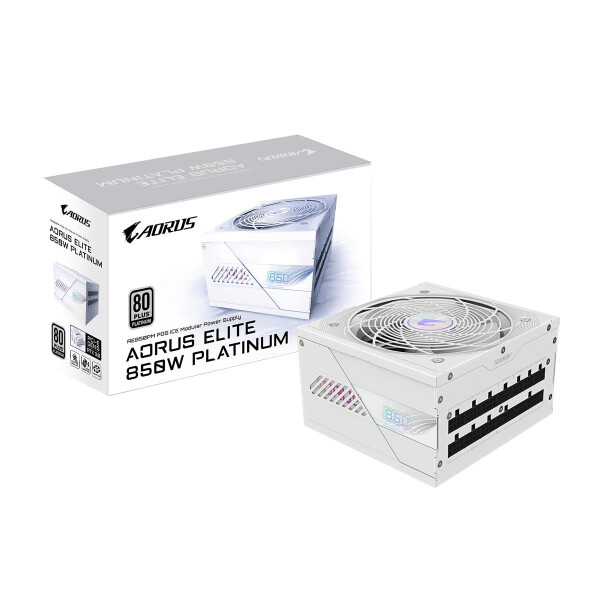 Gigabyte AORUS ELITE P850W ICE Netzteil - PCIe 5.0, 80 PLUS Platinum, Vollmodulares Design, 120mm Lüfter, ATX 3.0-kompatibel, EU-Stecker, 850 W, 100 - 240 V, 50/60 Hz, 12 A, Aktiv, 125 W