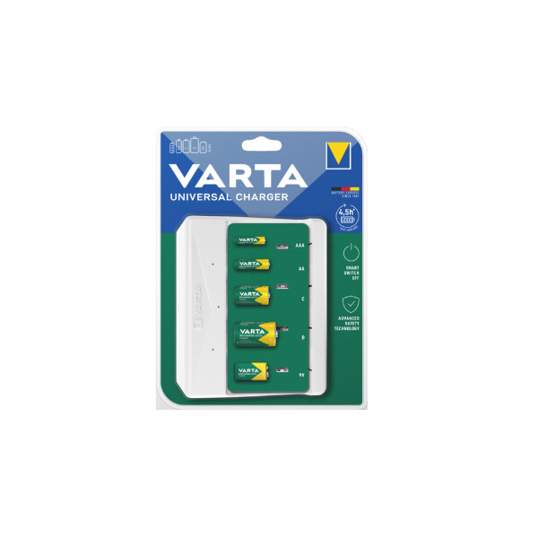 Varta Universal Charger, Nickel-Metallhydrid (NiMH), Kurzschluß, 9V, AA, AAA, C, D, 4 Stück(e), Akkus/Batterien enthalten