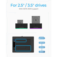 ICY BOX IB-127CL-U3, HDD, SATA, Serial ATA II, Serial ATA III, 2.5,3.5", 18 TB, USB 3.2 Gen 1 (3.1 Gen 1) Type-B, 5 Gbit/s