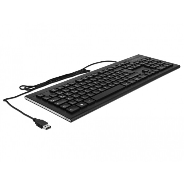 Delock 12672, Volle Größe (100%), Kabelgebunden, USB, QWERTZ, Schwarz