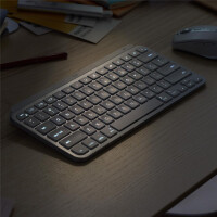Logitech MX Keys Mini, Mini, Kabellos, RF Wireless + Bluetooth, Scherenschalter, QWERTY, Graphit