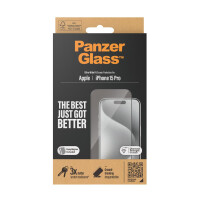 PanzerGlass ® Displayschutz iPhone 15 Pro | Ultra-Wide Fit m. EasyAligner, Apple, Apple - iPhone 15 Pro, Trockene Anwendung, Schockresistent, Transparent, 1 Stück(e)