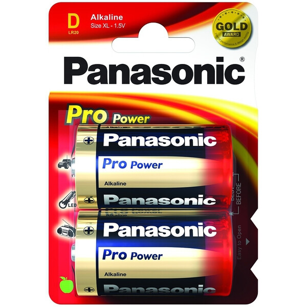 Panasonic 1x2 LR20PPG, Einwegbatterie, Alkali, 1,5 V, 2 Stück(e), Blau, Gold, Rot, 33,6 mm