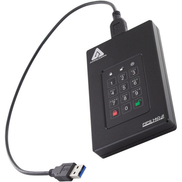Apricorn Aegis Fortress L3, 4 TB, USB Typ-A auf USB Typ-C, 3.2 Gen 1 (3.1 Gen 1), Passwortschutz, Schwarz
