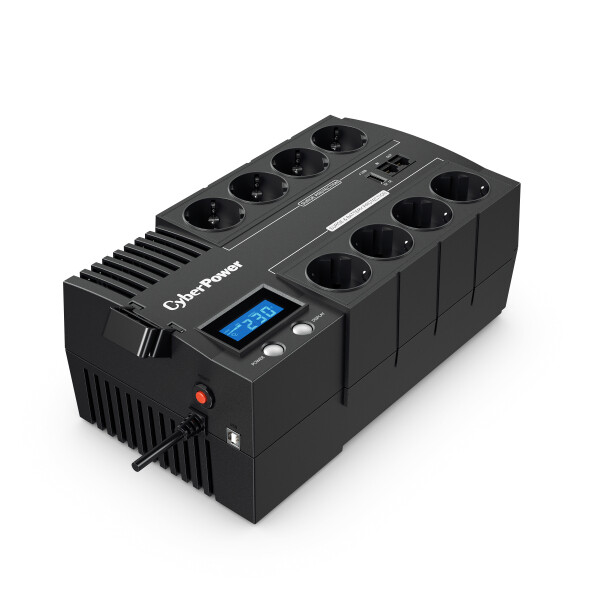 CyberPower Systems CyberPower BR700ELCD Line-Interactive USV 700VA/420W LCD, AVR, USB (HID), RJ45 Lan Protection, Ausgang (4+4) Schuko, USB Ladegerät, Line-Interaktiv, 0,7 kVA, 420 W, Sine, 165 V, 290 V