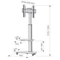 Techly ICA-TR3WH, 40 kg, 94 cm (37"), 177,8 cm (70"), 200 x 400 mm, 600 x 400 mm, 1370 - 1900 mm