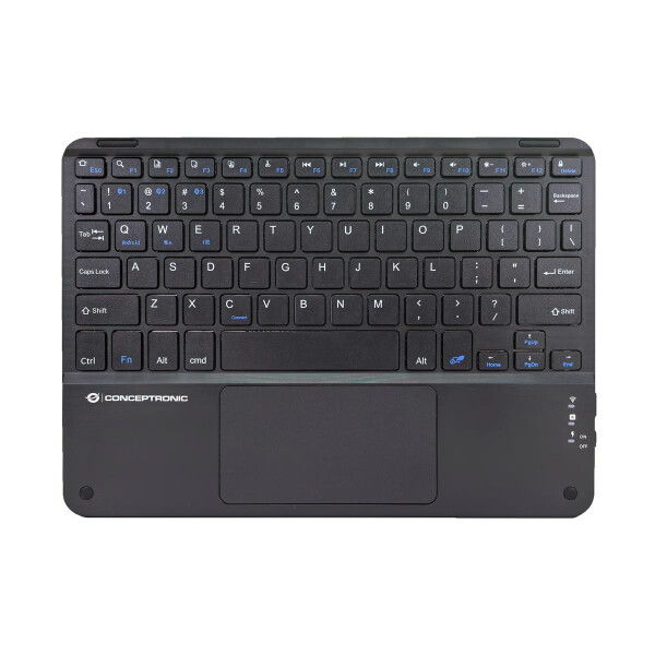 Conceptronic TOBIN01BUS 10-Zoll-Bluetooth-Tastatur mit Touchpad, QWERTY EN (US), Tenkeyless (80 - 87 %), Kabellos, Bluetooth, QWERTY, Schwarz