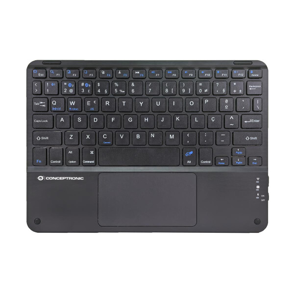 Conceptronic TOBIN01BPT 10-Zoll-Bluetooth-Tastatur mit Touchpad, QWERTY Portugiesisch, Tenkeyless (80 - 87 %), Kabellos, Bluetooth, QWERTY, Schwarz