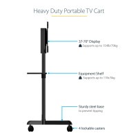 StarTech.com TV-Wagen - TV Ständer mit Rollen für 37-70 Zoll VESA-Displays (70kg) - TV-Ständer mit Regal & Ablagefach - Dreh-/Neigbares Display - Universal-TV-Halterung auf Rädern, 177,8 cm (70"), 200 x 200 mm, 600 x 400 mm, 0 - 5°, 90°, Schwarz