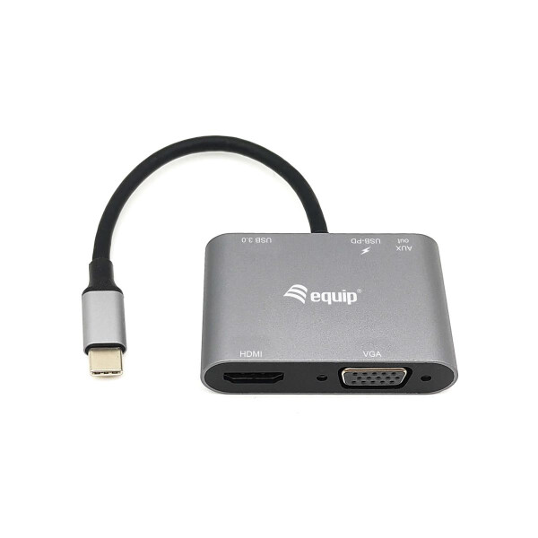 Equip USB-C 5-in-1 Multifunktionsadapter, Kabelgebunden, USB 3.2 Gen 1 (3.1 Gen 1) Type-C, 100 W, Schwarz, Grau, 5 Gbit/s, 4096 x 2160 Pixel