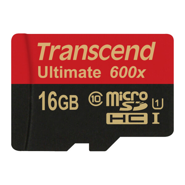 Transcend 16GB microSDHC Class 10 UHS-I (Ultimate), 16 GB, MicroSDHC, Klasse 10, MLC, 90 MB/s, Schwarz, Rot