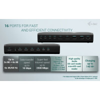 i-tec Universal 6x 4K/60Hz Display Docking Station + Power Delivery 140W, Kabelgebunden, USB 3.2 Gen 1 (3.1 Gen 1) Type-C, 140 W, 3,5 mm, 10,100,1000,2500 Mbit/s, Schwarz