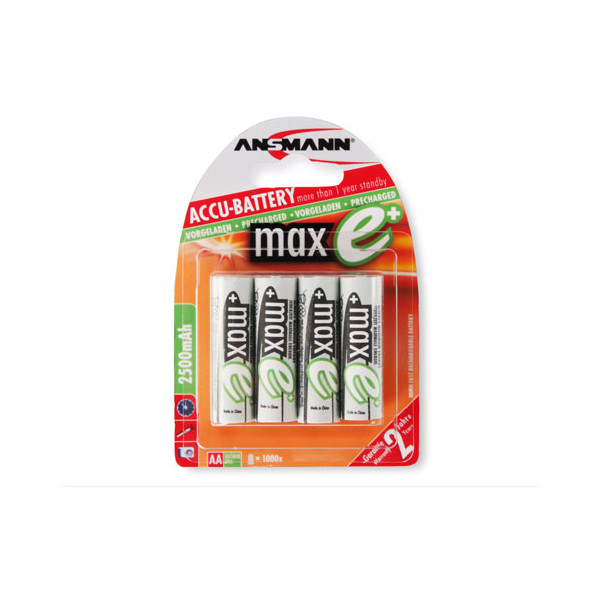 Ansmann 2500mAh AA maxE plus, AA, Nickel-Metallhydrid (NiMH), 1,2 V, 2500 mAh, 14,5 x 14,5 x 50,5 mm
