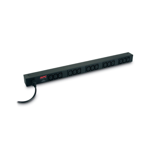APC Rack PDU, Basic, Null HE, 10 A, 230 V, (15) C13, Standard, 0U, Einphasig, Senkrecht, Schwarz, 15 AC-Ausgänge