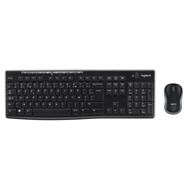 Logitech Wireless Combo MK270, Volle Größe (100%), Kabelgebunden, USB, AZERTY, Schwarz, Maus enthalten