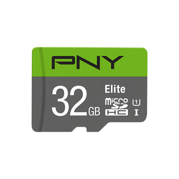 PNY Elite, 32 GB, MicroSDHC, Klasse 10, Class 1 (U1), Grün, Grau