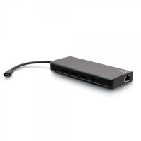 C2G USB-C® 9-in-1-Dual-Display-Dockingstation mit HDMI®, Ethernet, USB, 3,5-mm-Audio und Power Delivery bis zu 60 W - 4K 30 Hz (TAA-konform), Kabelgebunden, USB 3.2 Gen 1 (3.1 Gen 1) Type-C, 60 W, 10,100,1000 Mbit/s, Schwarz, 5 Gbit/s