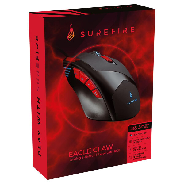 Verbatim SureFire Eagle Claw Gaming Mouse, rechts, Optisch, USB Typ-A, 3200 DPI, 6000 fps, Schwarz