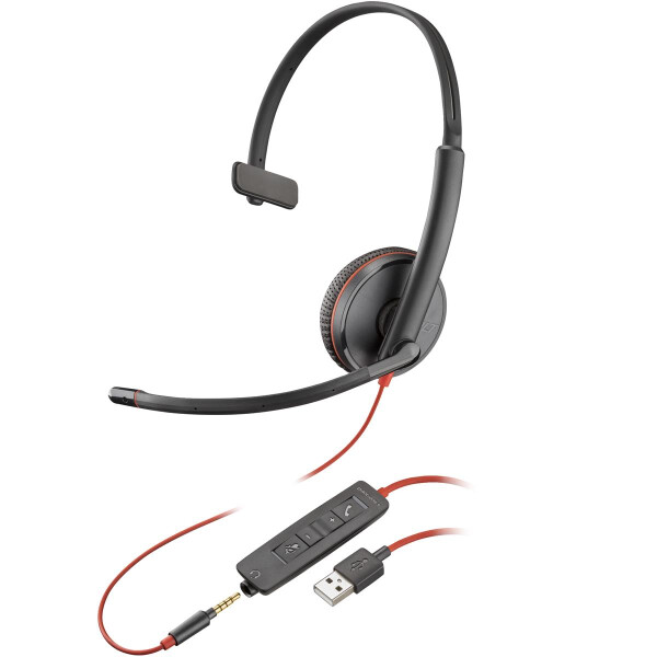 HP POLY Blackwire 3215 Monaurales USB-A-Headset, Kabelgebunden, Büro/Callcenter, 87 g, Kopfhörer, Schwarz