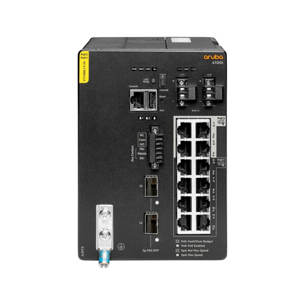 HPE Aruba Networking CX 4100i 12p 1GbE 8p Class4 PoE and 4p Class6 PoE 2p SFP+ DIN Mount, Managed, L2, Gigabit Ethernet (10/100/1000), Power over Ethernet (PoE), Rack-Einbau, 4U