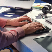Logitech MX Mini Mechanical, Kabellos, RF Wireless + Bluetooth, Mechanischer Switch, QWERTY, LED, Graphit, Grau