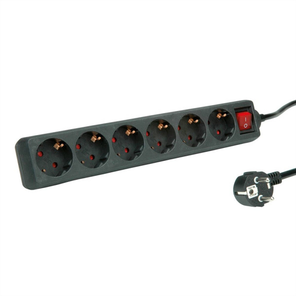 ROLINE 19.07.1074, 1,5 m, Drinnen, Kunststoff, Schwarz, 6 AC-Ausgänge, 250 V