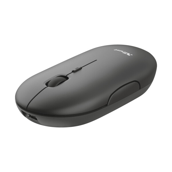 Trust Puck, Beidhändig, Optisch, RF Wireless + Bluetooth, 1600 DPI, Schwarz