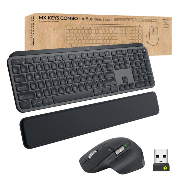 Logitech MX Keys combo for Business Gen 2, Kabellos, RF Wireless + Bluetooth, Scherenschalter, QWERTZ, LED, Graphit