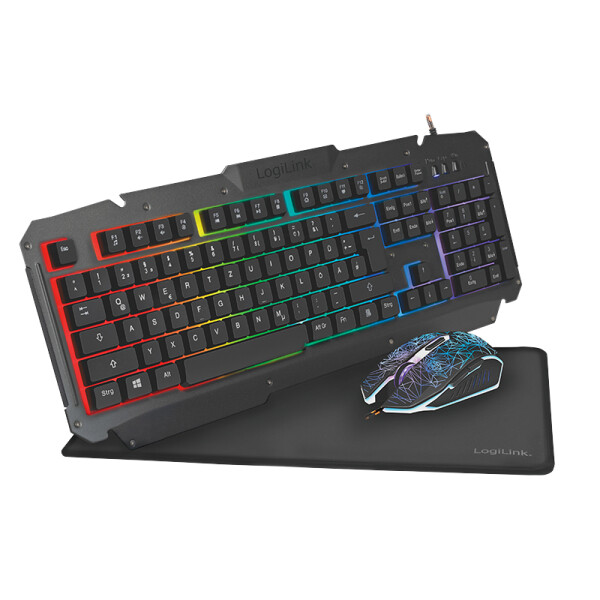 LogiLink ID0185, Kabelgebunden, USB, Membran Key Switch, QWERTY, RGB-LED, Schwarz