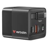 Verbatim GaN Charger 65W Retractable Cable, 2x USB-C, 1x...