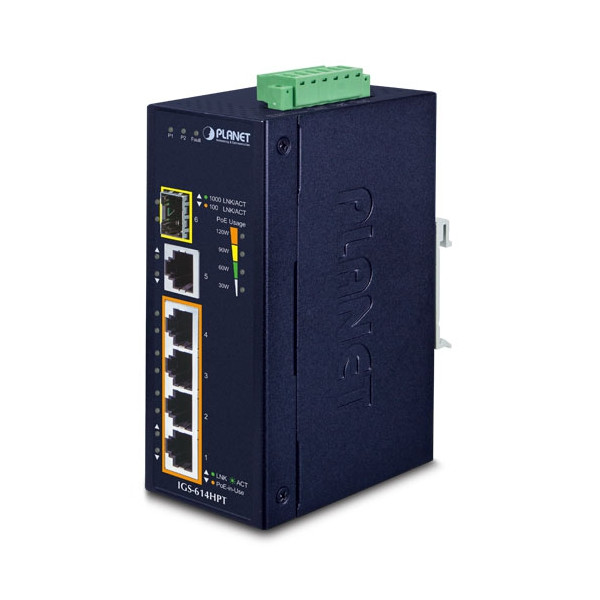 Planet IGS-614HPT, Unmanaged, Gigabit Ethernet (10/100/1000), Power over Ethernet (PoE), Wandmontage