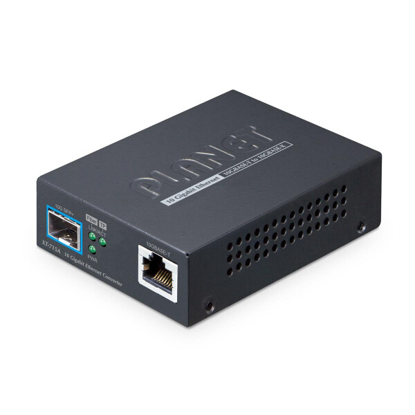 Planet 10GBASE-T to 10GBASE-X SFP+ Media Converter Copper port - Converter - Kupferdraht, IEEE 802.3ae, IEEE 802.3an, IEEE 802.3bz, IEEE 802.3x, Multi-Modus, Einzelmodus, Schwarz, Metall, 93,5 mm, 70 mm