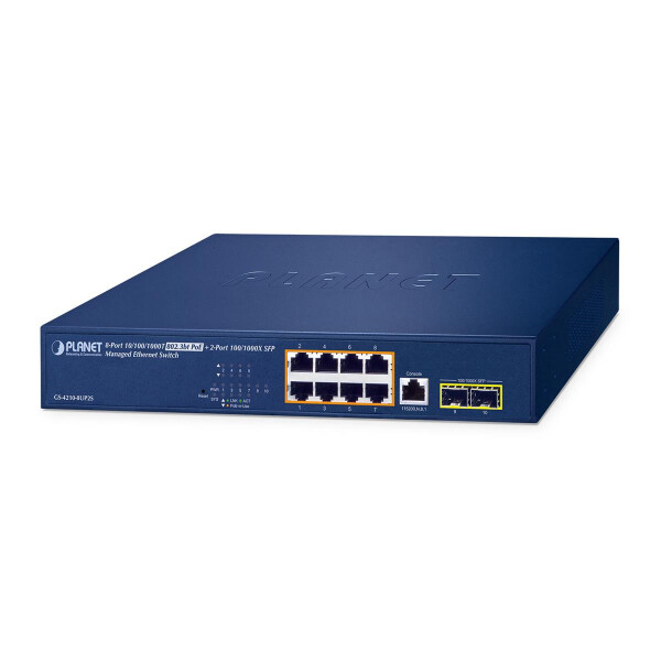 Planet IPv6/IPv4, 8-Port, Managed, L2/L4, Gigabit Ethernet (10/100/1000), Power over Ethernet (PoE), Rack-Einbau, 1U