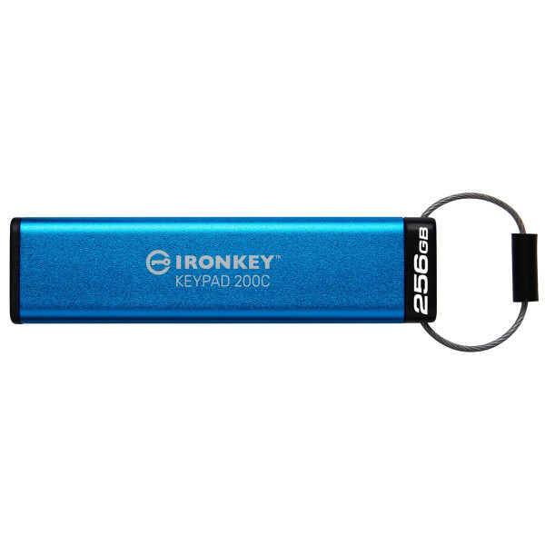 Kingston IronKey 256GB USB-C Keypad 200C, FIPS 140-3 Lvl 3 (ausstehend) AES-256, 256 GB, USB Typ-C, 3.2 Gen 1 (3.1 Gen 1), 280 MB/s, Schutzhülle, Blau