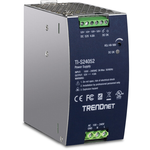 TRENDnet TI-S24052, Stromversorgung, Schwarz, Überstrom, Überlastung, Überspannung, Überhitzung, Kurzschluß, 200000 h, FCC UL 62368 CB IEC 62368 UL 508, 240 W