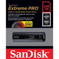 SanDisk Extreme Pro, 256 GB, USB Typ-A, 3.2 Gen 1 (3.1 Gen 1), 420 MB/s, Dia, Schwarz