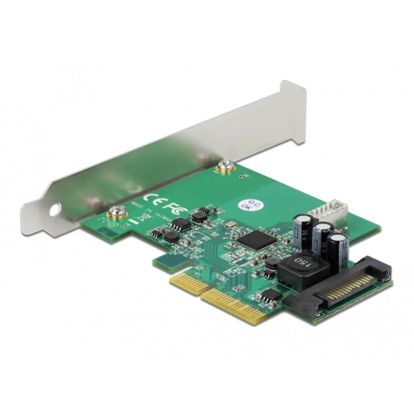 Delock PCI Express x4 Karte zu 1 x intern USB 3.2 Gen 2 Key B 20 Pin Buchse, PCIe, USB 3.2 Gen 2 (3.1 Gen 2), Niedriges Profil, PCIe 3.0, SATA 15-Pin, Grün, Grau