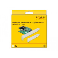 Delock PCI Express x4 Karte zu 1 x intern USB 3.2 Gen 2 Key B 20 Pin Buchse, PCIe, USB 3.2 Gen 2 (3.1 Gen 2), Niedriges Profil, PCIe 3.0, SATA 15-Pin, Grün, Grau