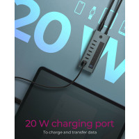 ICY BOX IB-HUB1457-C31, USB 3.2 Gen 1 (3.1 Gen 1) Type-C, USB 3.2 Gen 2 (3.1 Gen 2) Type-C, USB Typ-C, 10000 Mbit/s, Blau, Grau, Aluminium, 20 W