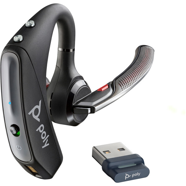 HP POLY Voyager 5200 UC USB-A Headset + BT600 Dongle TAA, Kabellos, Büro/Callcenter, 100 - 20000 Hz, 20 g, Kopfhörer, Schwarz