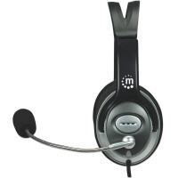 Manhattan Classic Stereoheadset, Flexibles Mikrofon und hohe Audioqualität, Kabelgebunden, 20 - 20000 Hz, Anrufe/Musik, 270 g, Kopfhörer, Schwarz