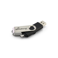 MEDIARANGE MR932-2, 32 GB, USB Type-A / Micro-USB, 2.0, 15 MB/s, Drehring, Schwarz, Silber