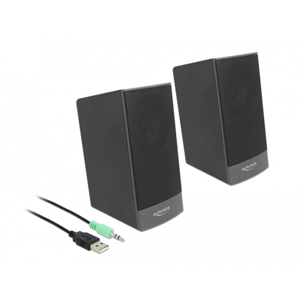 Delock Stereo 2.0 PC Lautsprecher mit 3,5 mm Klinkenstecker und USB Stromversorgung, 2.0 Kanäle, Kabelgebunden, 3 W, 80 - 18000 Hz, 4 Ohm, Schwarz