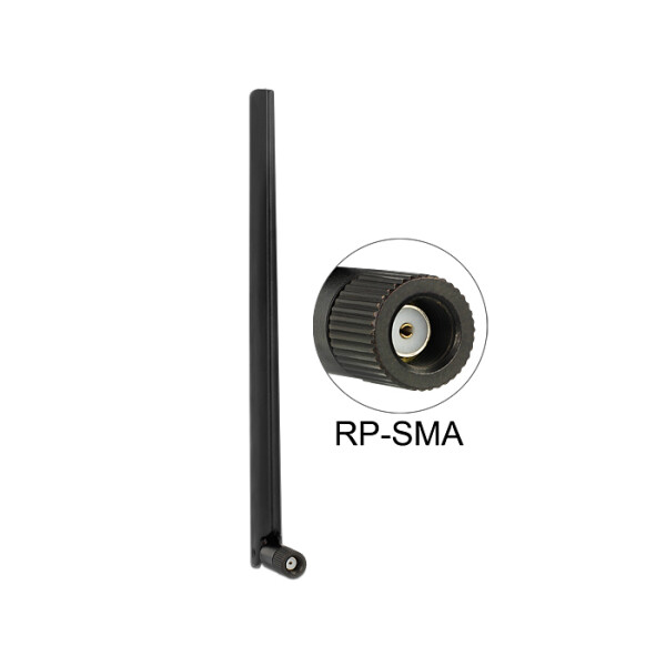 Delock 88900, 6 dBi, 2.4 - 2.4835 / 5.15 - 5.875 GHz, IEEE 802.11a, IEEE 802.11ac, IEEE 802.11b, IEEE 802.11g, IEEE 802.11h, IEEE 802.11n, 50 Ohm, Omnidirektionale Antenne, RP-SMA