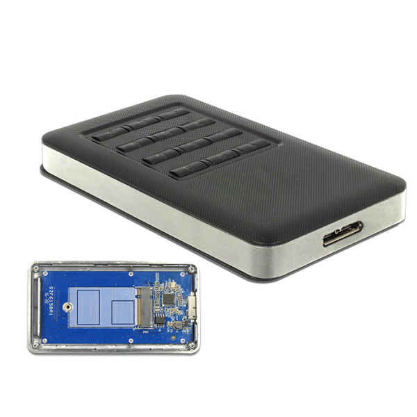 Delock 42594, SSD-Gehäuse, M.2, SATA, 5 Gbit/s, USB Anschluss, Schwarz, Silber