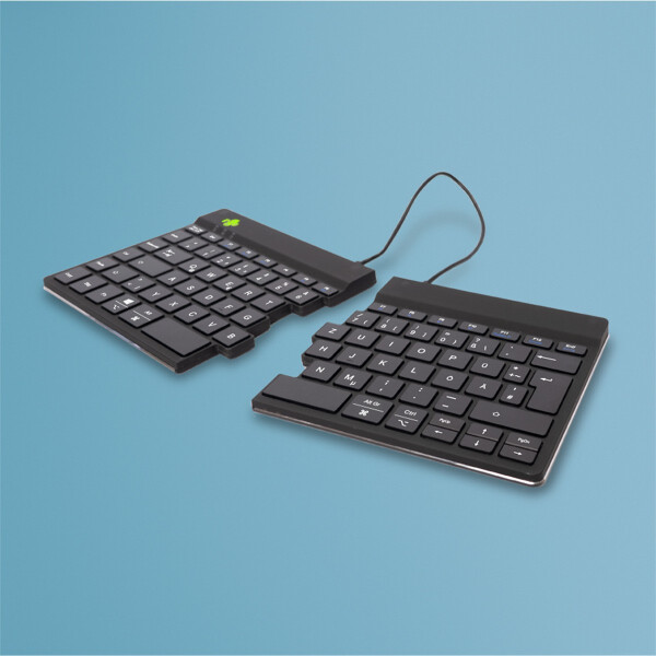 R-Go Tools Ergonomische Tastatur R-Go Split Break mit Pausensoftware, geteilte Tastatur, QWERTZ (DE), kabellos, schwarz, Mini, Kabellos, Bluetooth, Scherenschalter, QWERTZ, Schwarz